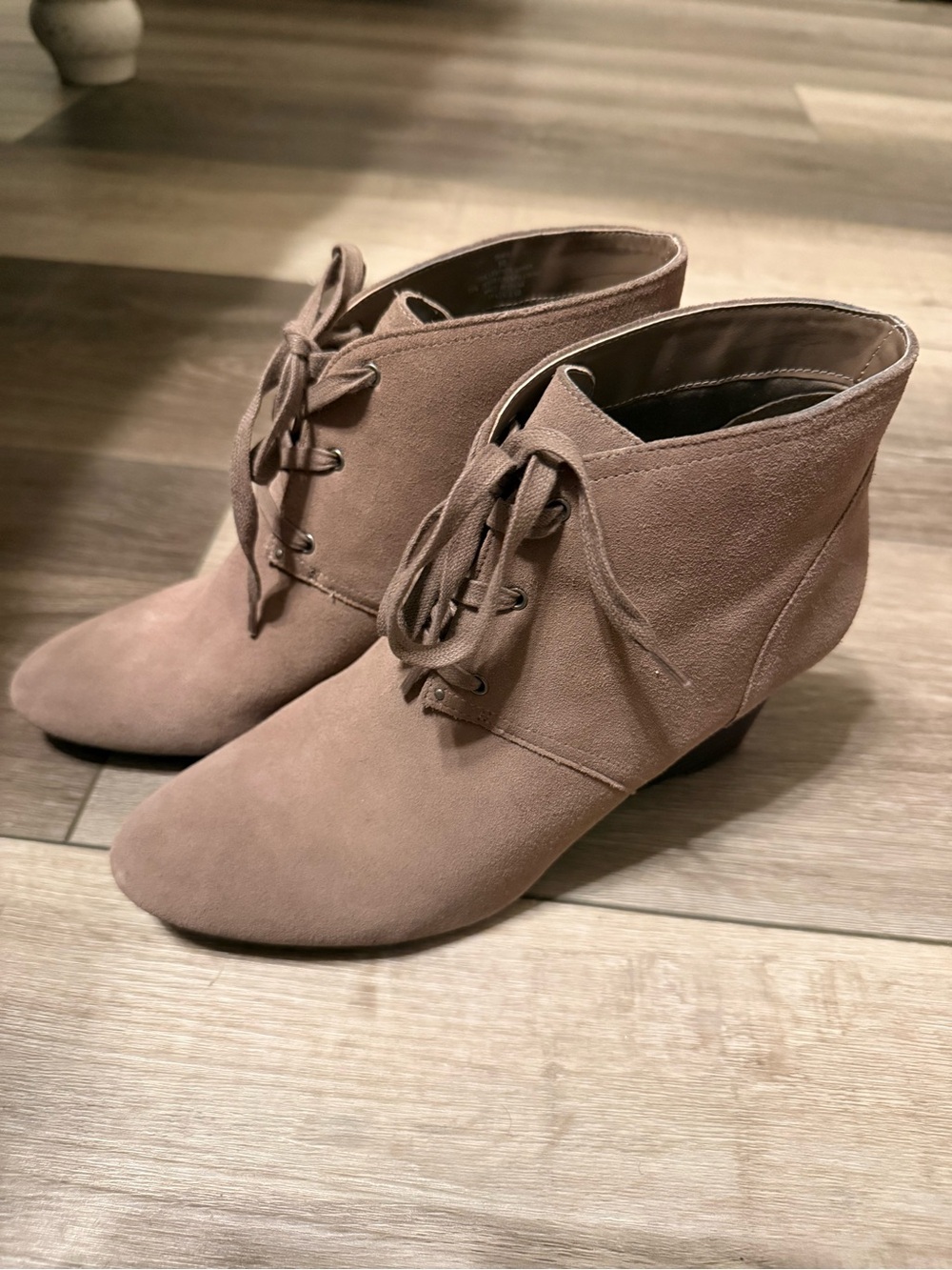 Lauren Ralph Lauren Taupe Lace-Up Suede Ankle Booties